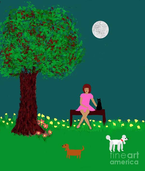 Poodle Art Print featuring the digital art Peaceful moment #1 by Elaine Hayward