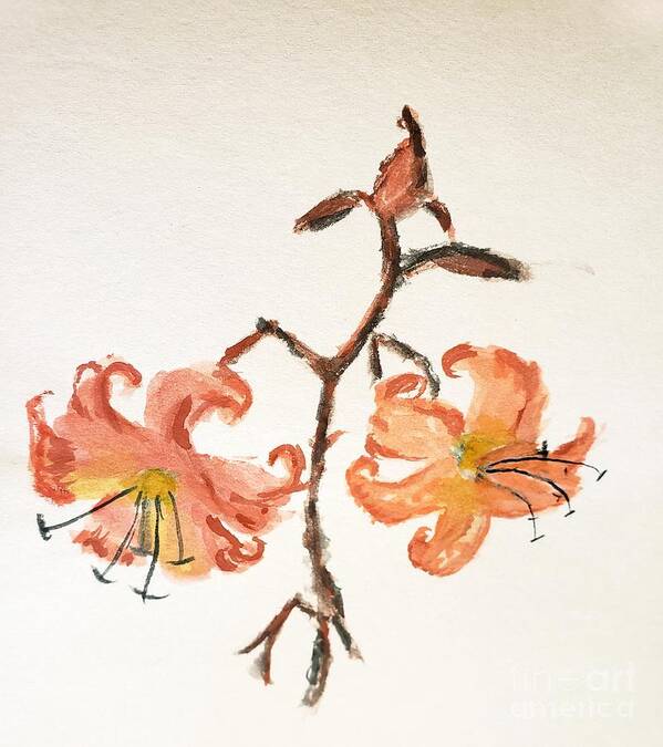 Orange Flower Art Print featuring the painting Tiger Lily #3 by Margaret Welsh Willowsilk