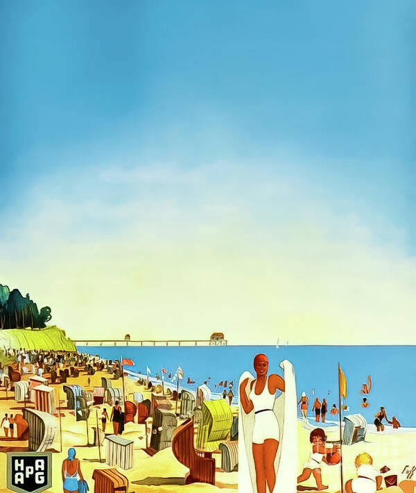 1932 Art Print featuring the drawing Art Deco German Beach Poster 1932 by M G Whittingham