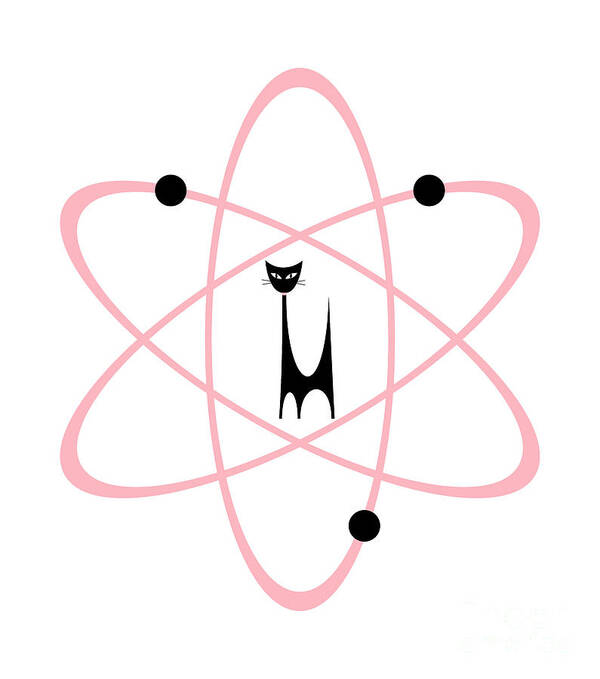 Atomic Cat Art Print featuring the digital art Atom Cat in Pink Transparent Background by Donna Mibus