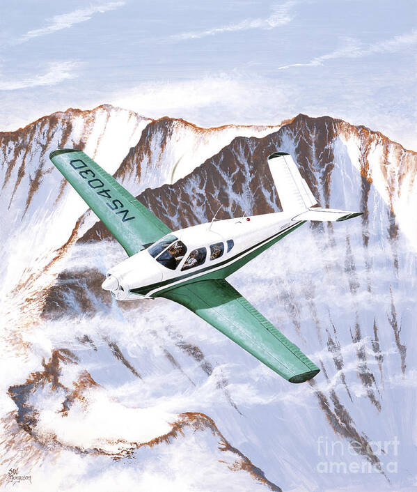 Aviation Art Print featuring the painting Beechcraft Bonanza by Steve Ferguson