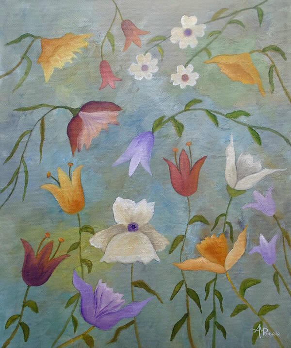 White Lily Art Print featuring the painting Buoyant Wildflowers by Angeles M Pomata