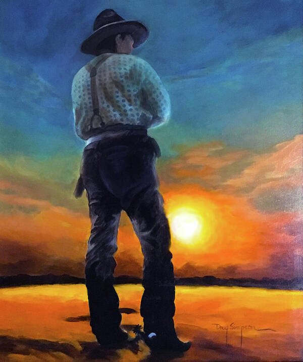 Acrylic Art Print featuring the painting Cowboy Sunset by Doug Simpson