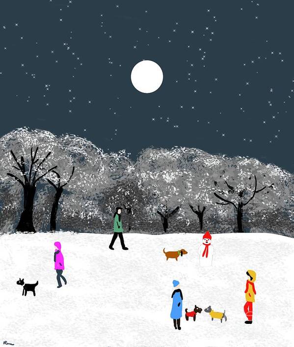 People Art Print featuring the digital art Dog walkers paradise by Elaine Hayward