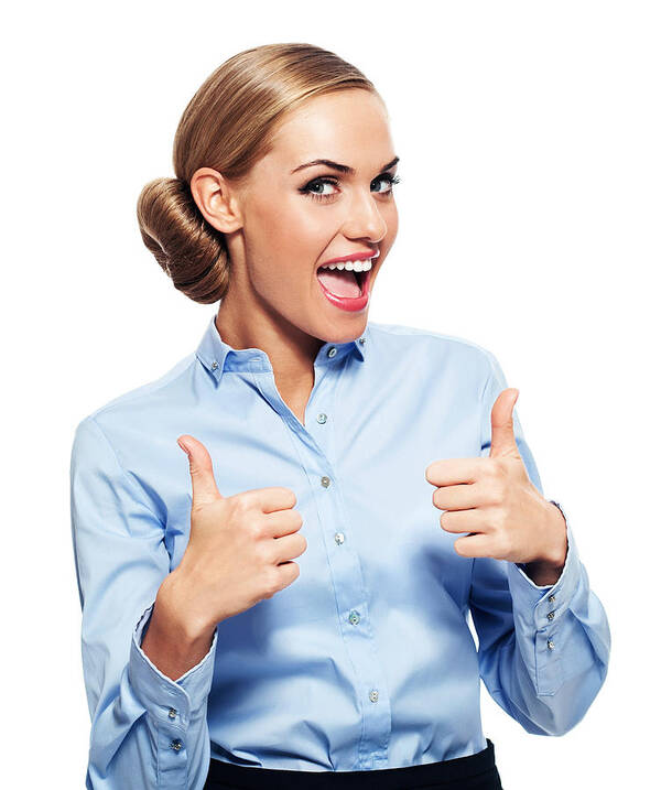 Corporate Business Art Print featuring the photograph Excited businesswoman with thumbs up by Izusek