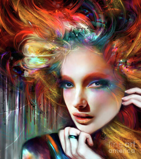 Portrait Art Print featuring the digital art Feather and Flame by Jaimy Mokos