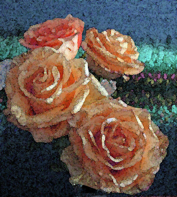 Rose Art Print featuring the photograph Four Roses Light Orange by Corinne Carroll
