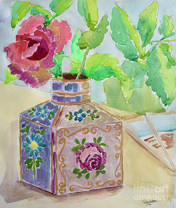 Painted China Vase Art Print featuring the painting Granny's Vase by Patsy Walton