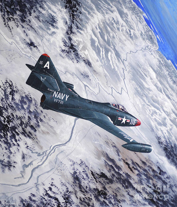 Aviation Art Print featuring the painting Grumman F9F-2B Panther by Steve Ferguson