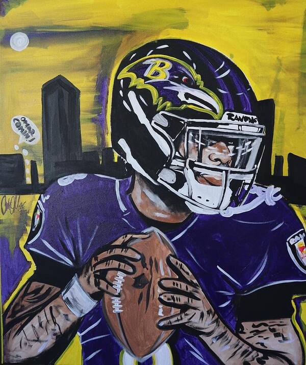 Lamar Jackson Art Print featuring the painting Lamar Comin by Antonio Moore