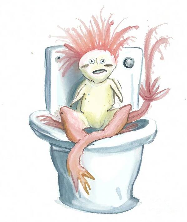 Toilet Art Print featuring the painting Painting Axolotl In The Bathroom Dinosaur Paintin by N Akkash