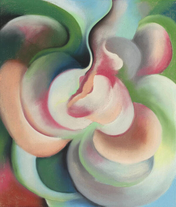 Georgia O'keeffe Art Print featuring the painting Pink and green - Colorful modernist abstract painting by Georgia O'Keeffe
