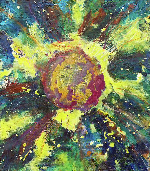 Galactic Explosion Art Print featuring the painting Planet by Maria Meester