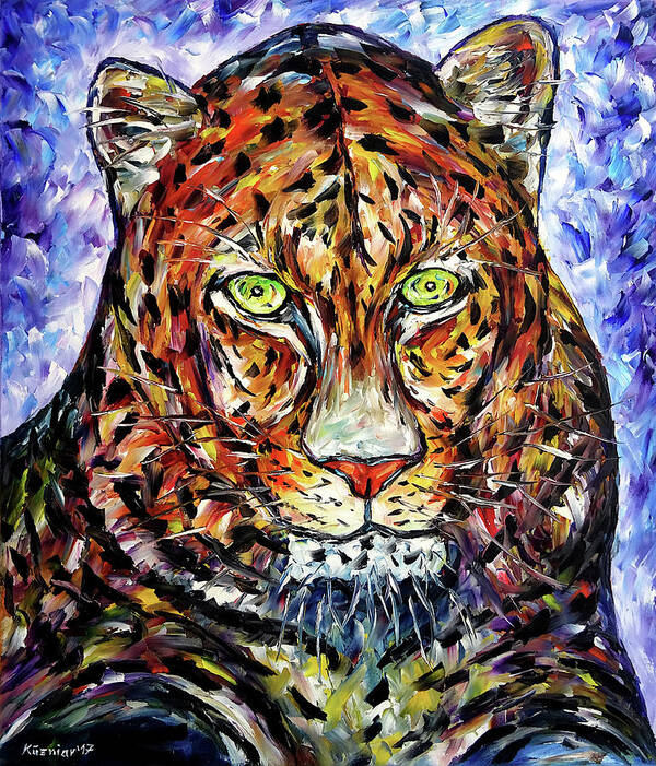 Colorful Leopard Painting Art Print featuring the painting Portrait Of Leopard by Mirek Kuzniar