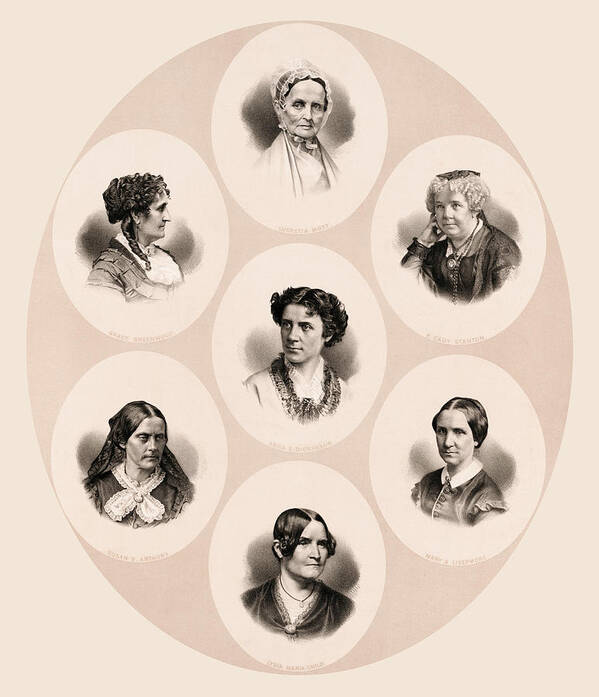 Womens Suffrage Art Print featuring the drawing Prominent Figures Of The Suffrage Movement - Circa 1870 by War Is Hell Store
