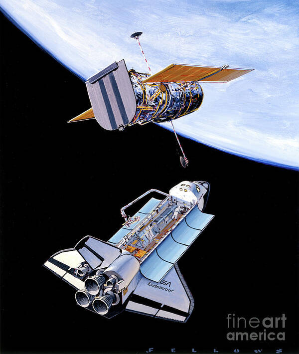Aviation Art Print featuring the painting Space Shuttle Endeavour by Jack Fellows