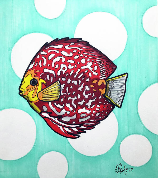 Discus Fish Art Print featuring the drawing Stendker Discus Fish by Creative Spirit