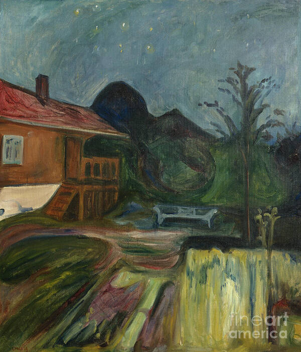 Edvard Munch Art Print featuring the painting Summer night in Aasgaardstrand by O Vaering by Edvard Munch