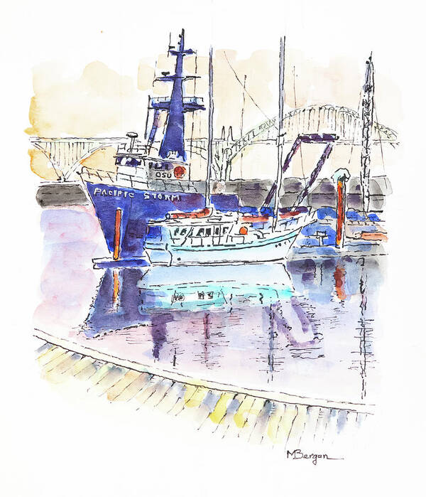 Boats Art Print featuring the drawing The Pacific Storm OSU Research Vessel by Mike Bergen