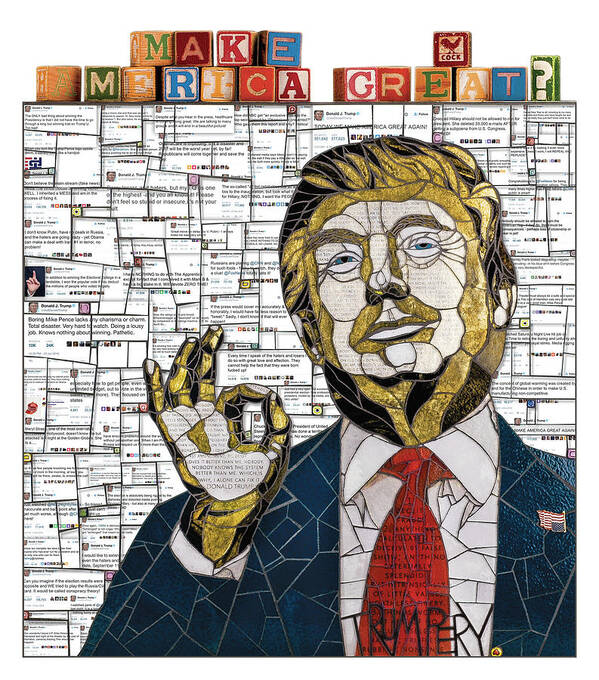 Trump Mosaic Tweets Twitte Anti-trump Political Art Art Print featuring the glass art Verbatim by Cherie Bosela