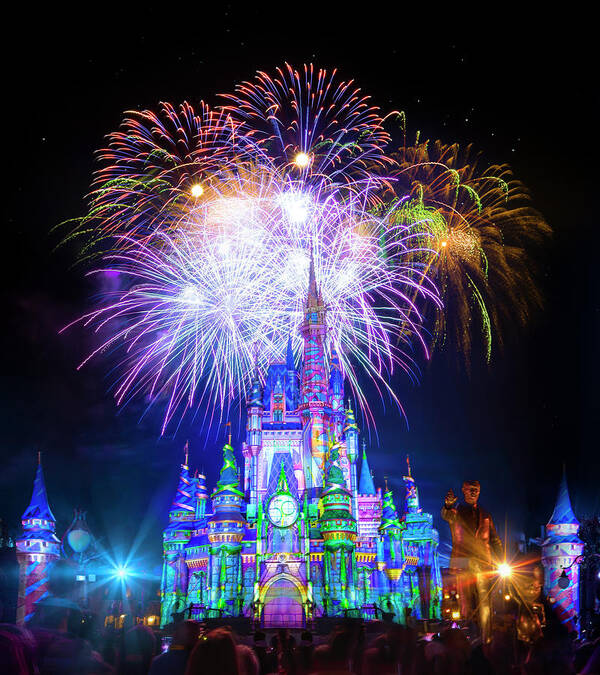 Magic Kingdom Art Print featuring the photograph Walt Disney World's 50th Anniversary Fireworks Extravaganza by Mark Andrew Thomas