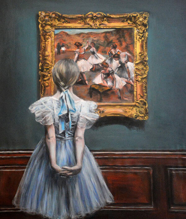 Girl Art Print featuring the painting Watching Degas Dancers by Escha Van den bogerd