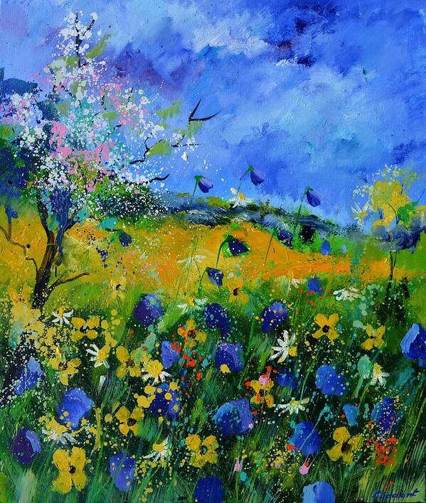 Landscape Art Print featuring the painting Wild flowers in summer by Pol Ledent