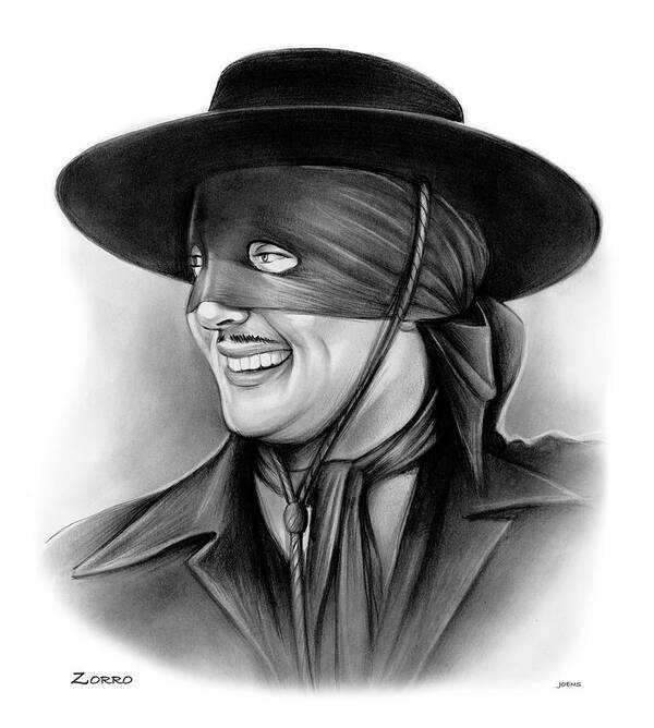 Pencil Art Print featuring the drawing Zorro by Greg Joens