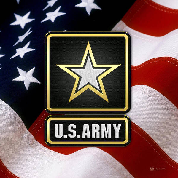 U. S. Army Logo Over American Flag. Art Print by Serge Averbukh
