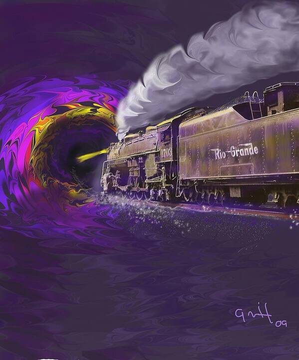Trains Art Print featuring the digital art Steaming Into the Black Hole of History by J Griff Griffin