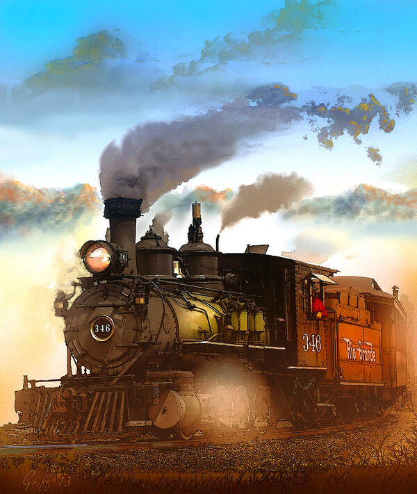 Trains Art Print featuring the digital art Sunrise on the Summits by J Griff Griffin