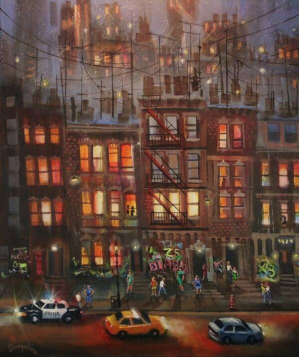 Brownstone Art Print featuring the painting Street Life by Tom Shropshire