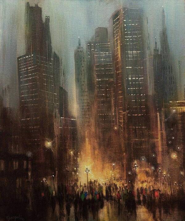 City Scene Art Print featuring the painting City Rain by Tom Shropshire