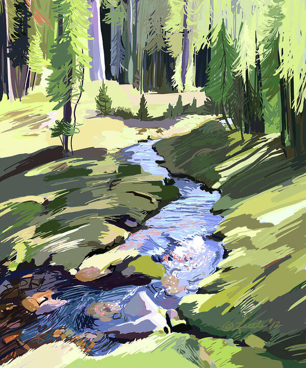 Mountain Stream Art Print featuring the painting Lena Peak Stream #1 by Pam Little