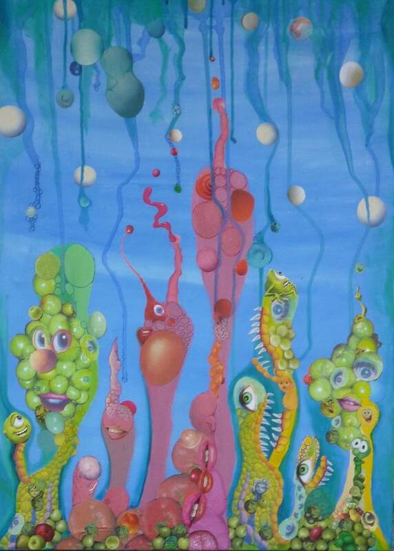 Bizarre Strange Weird Surreal Fantasy Quirky Biomorphic Organic Collage Quirky Whimsical Art Print featuring the mixed media Bizarro GardenScape by Douglas Fromm