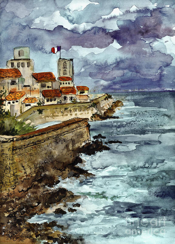 Blue Art Print featuring the painting Marseille France Harbor Watercolor by Ginette Callaway