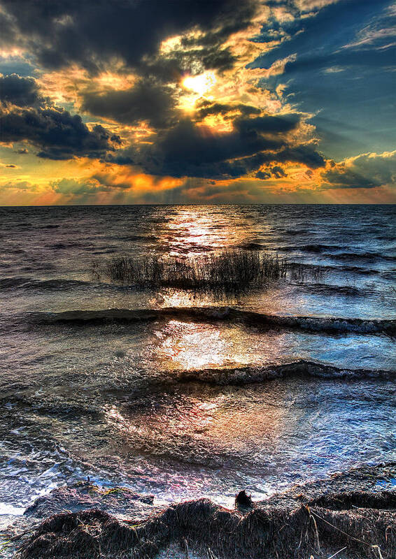 Outer Banks Art Print featuring the photograph Outer Banks - Radical Sunset on Pamlico by Dan Carmichael