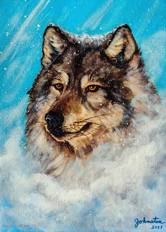 Animal Art Print featuring the painting Wolf in a Snow Storm by Bob and Nadine Johnston