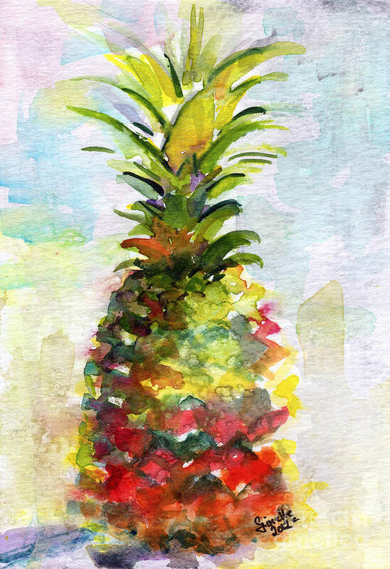 Pineapple Art Print featuring the painting Pineapple Study Watercolor by Ginette Callaway