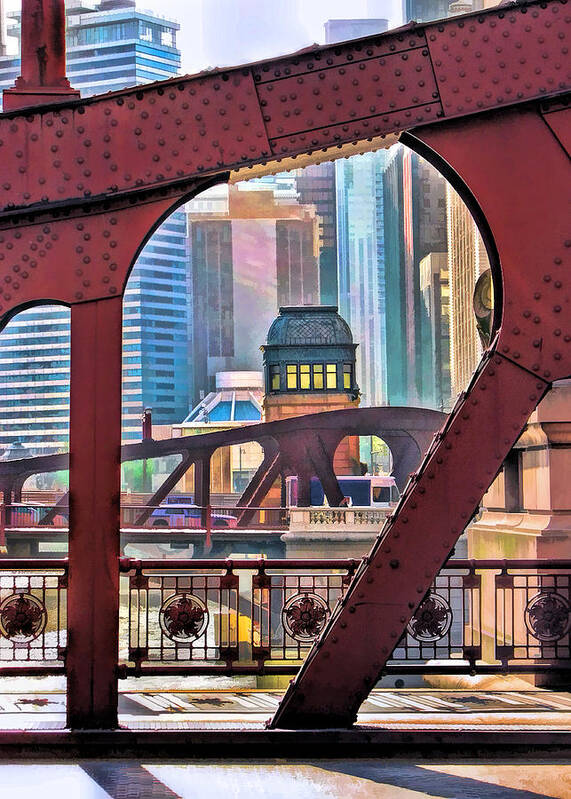 Bridge Art Print featuring the painting Chicago River Bridge Framed by Christopher Arndt