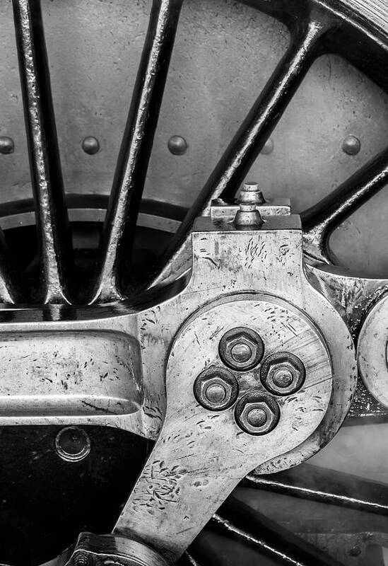 Vintage Art Print featuring the photograph Steam Engine Wheel BW by Rick Deacon