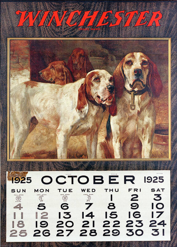 Outdoor Art Print featuring the painting 1925 Winchester Repeating Arms And Ammunition Calendar by H R Poore