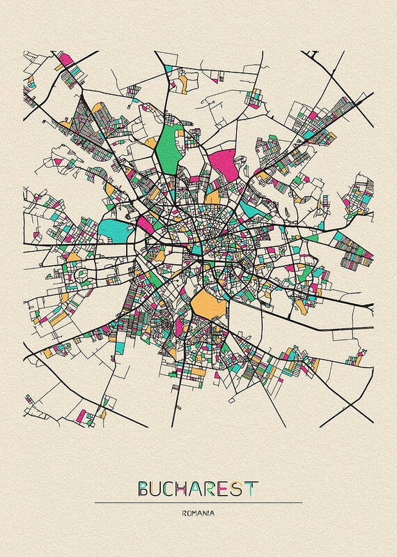Bucharest, Romania City Map by Inspirowl Design