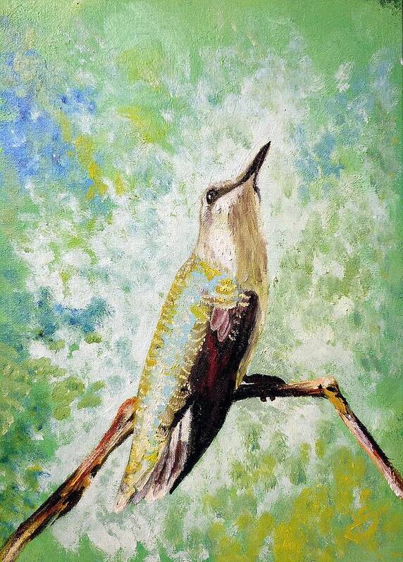 Ruby Throated Art Print featuring the painting The Perch by Abbie Shores