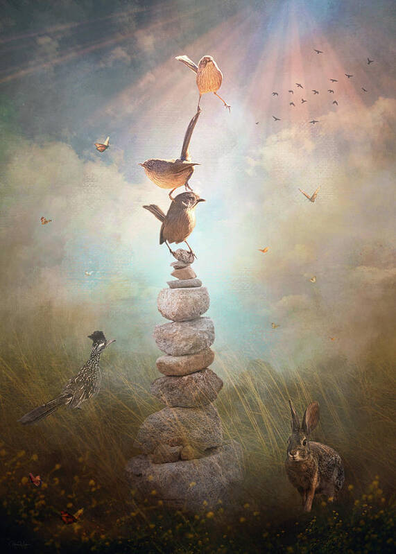Wrens Art Print featuring the digital art Happy Wrensday by Nicole Wilde