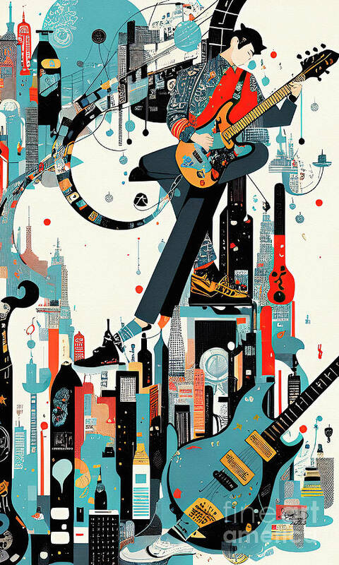 Music City Art Print featuring the digital art Abstract Music City Art Guitar by Ginette Callaway