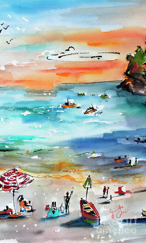 Amalfi Art Print featuring the painting Contemporary Amalfi Amalfi Coast Watercolor Impression by Ginette Callaway