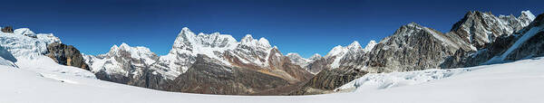 Scenics Art Print featuring the photograph Mountain Peaks Snowy Wilderness Panorama by Fotovoyager