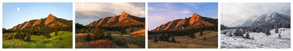 Four Art Print featuring the photograph The Flatirons - Four Seasons Panorama by Aaron Spong