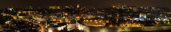 Dome Of The Rock Art Print featuring the photograph Old City Jerusalem Night Panorama by Jsteck